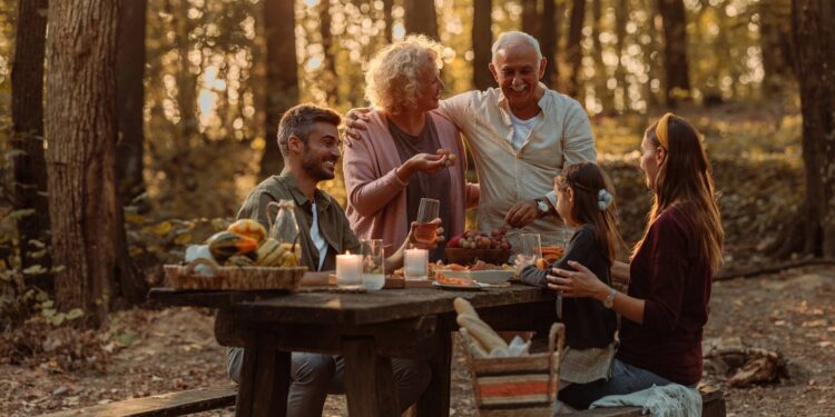 stolik piknikowy w ogrodzie